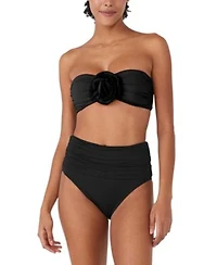 Kate Spade Womens Rosette Detail Convertible Bandeau Bikini Top High Waist Bikini Bottoms