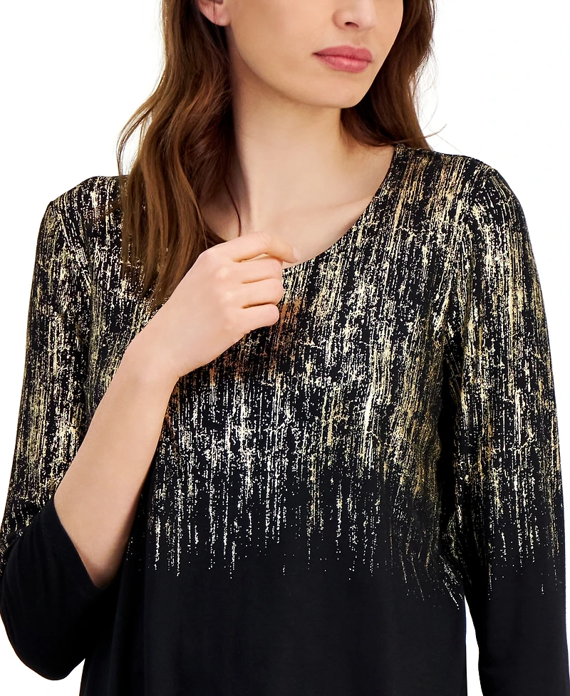 Jm Collection Women's Printed Scoop-Neck 3/4-Sleeve Top, Created for Macy's