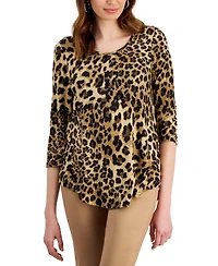 Jm Collection Women's Printed Scoop-Neck 3/4-Sleeve Top, Created for Macy's