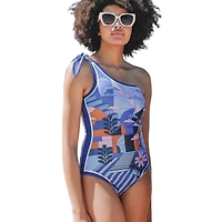 Jessie Zhao New York Blue Imagination Reversible One-Shoulder Swimsuit