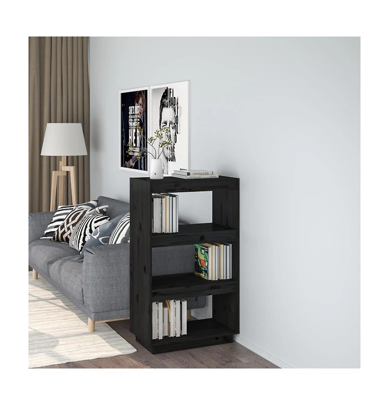 Book Cabinet/Room Divider Black 23.6"x13.8"x40.6" Solid Wood Pine