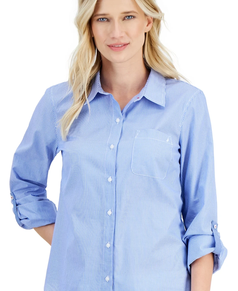 Nautica Women's Springfield Stripe Roll-Tab Shirt
