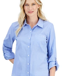 Nautica Women's Springfield Stripe Roll-Tab Shirt