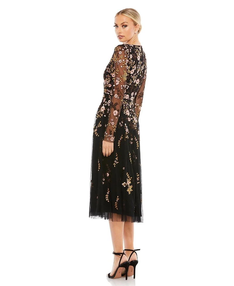 Women's Floral Embroidered A-Line Cocktail Dress