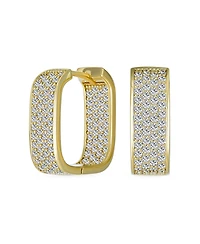 Bling Jewelry Micro Pave Cz Inside Out Wide Rectangle Square Huggie Hoop Earrings Prom Formal Party Yellow Gold Plated Hinge Style
