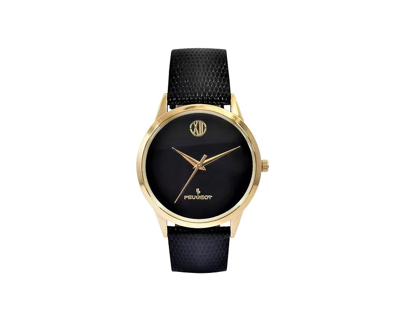 Peugeot Men's 40mm Wafer Slim Round Gold-Plated Case Watch-Black