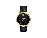 Peugeot Men's 40mm Wafer Slim Round Gold-Plated Case Watch-Black