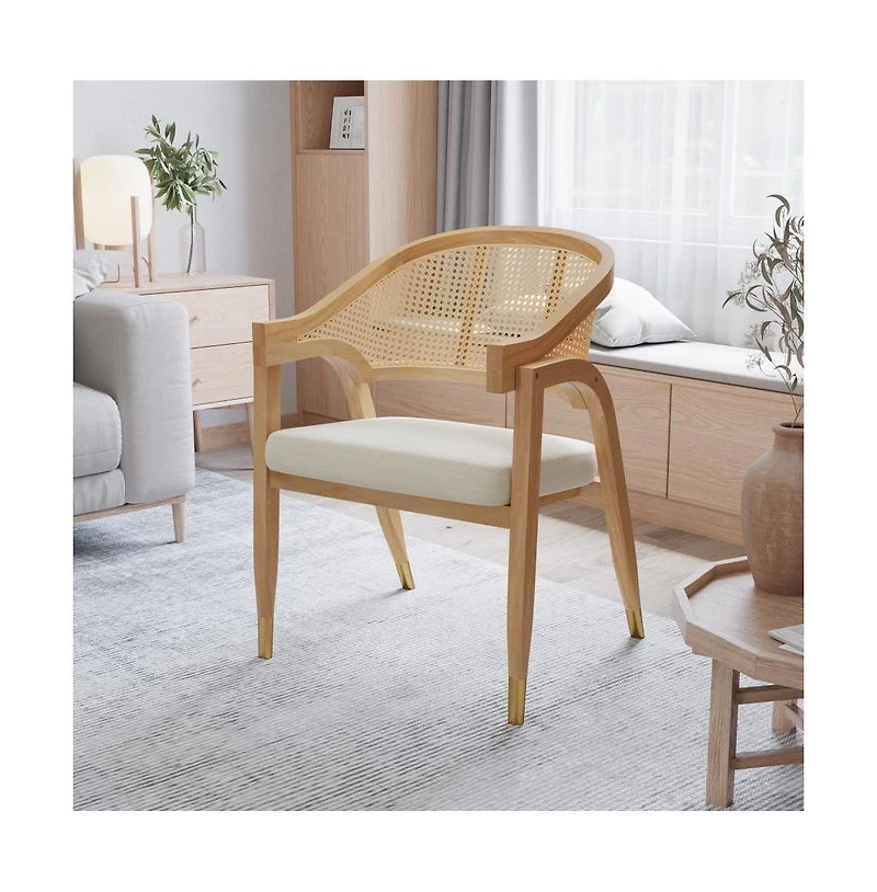 Bronson Cane Rattan Padded Accent Or Dining Chair With Metallic Accented Legs