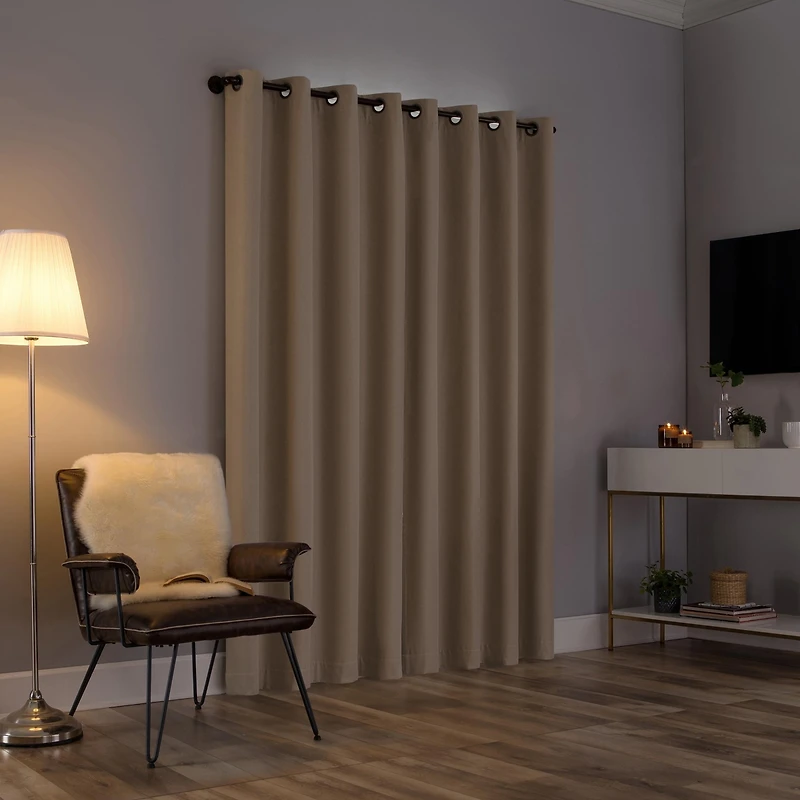 Tresello Tonal Texture Draft Shield Fleece Insulated 100% Blackout Grommet Curtain Panel