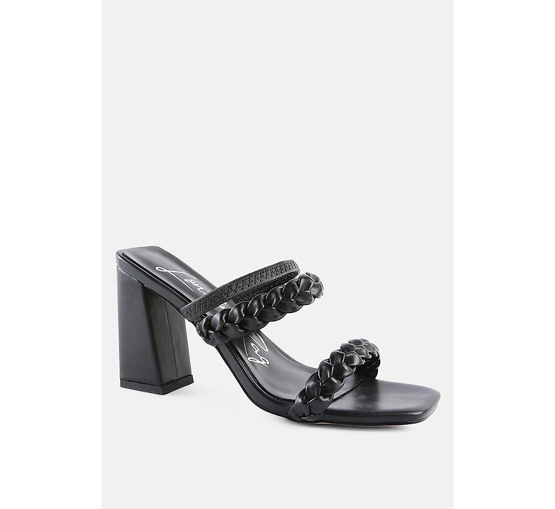 Womens Arnie Dual Braided Strap Block Heel Sandals
