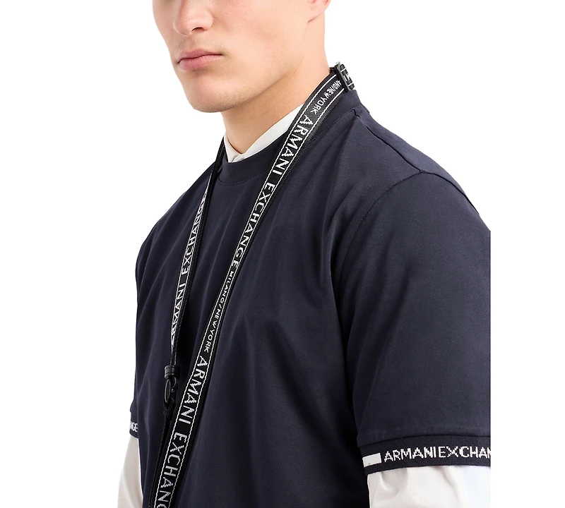 A|X Armani Exchange Men's Jacquard Cuffed-Sleeve T-Shirt