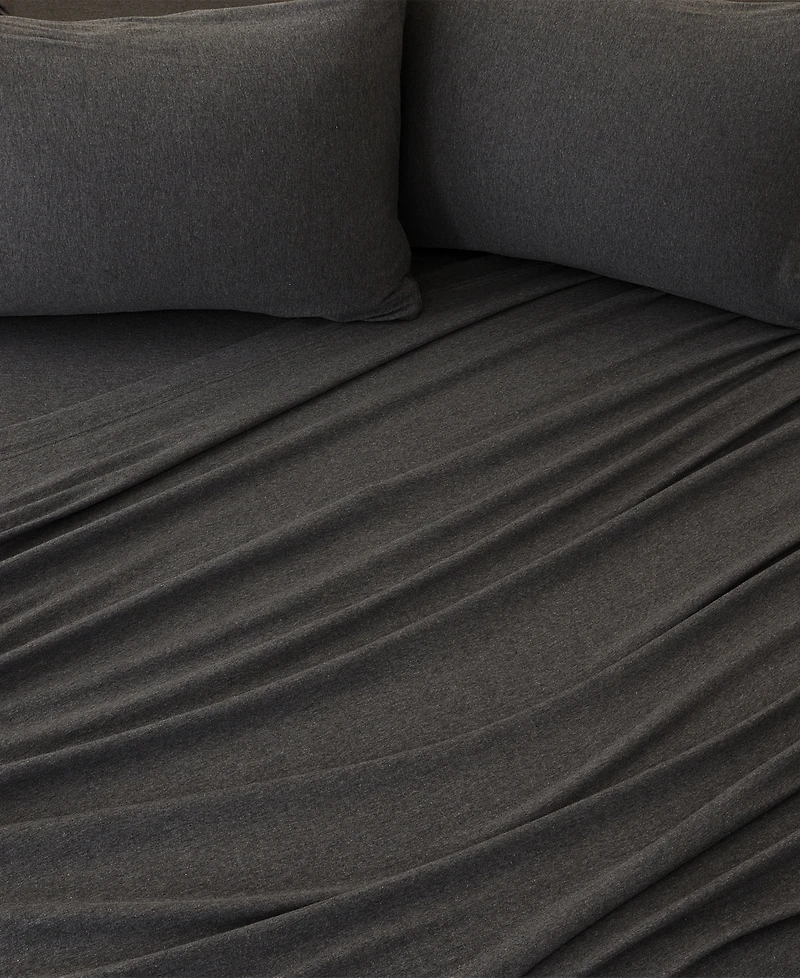 Premium Comforts Heathered Melange T-shirt Jersey Knit Cotton Blend 3 Piece Sheet Set, Twin
