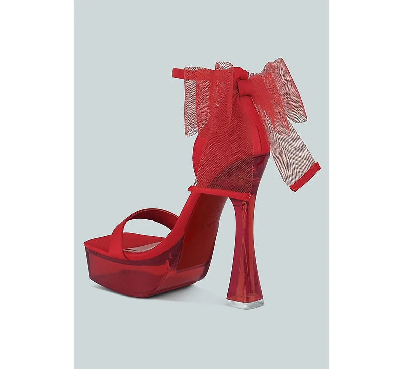 Womens Kiri Satin Clear High Heeled Bow Sandals