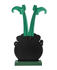 Glitzhome 24" H Wooden St. Patrick's Leprechaun Pot of Gold-Tone Porch Decor