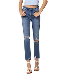 Flying Monkey Women's High Rise Distressed Hem Slim Straight Jeans