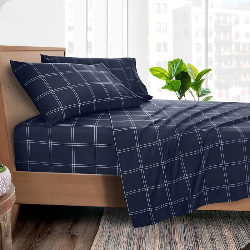 Bare Home Ultra-Soft Double Brushed Print Twin Sheet Set - Plaid