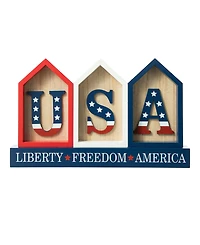 Glitzhome 13" L Patriotic, Americana Wooden House-Shaped Table Decor