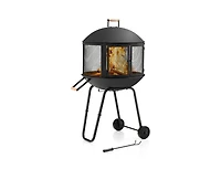 28 Inch Portable Fire Pit on Wheels with Log Grate-Black