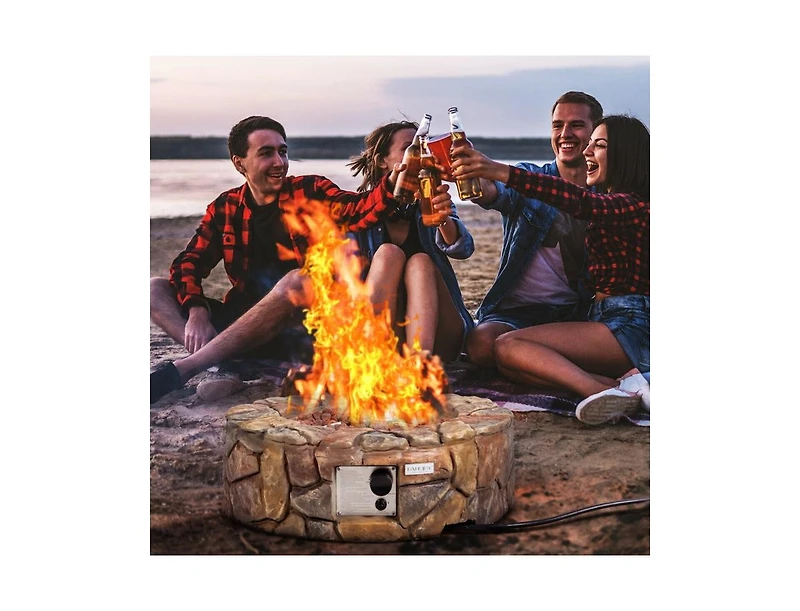 28 Inch Propane Gas Fire Pit with Lava Rocks and Protective Cover