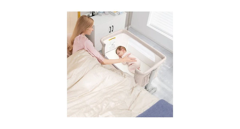 Portable Baby Bedside Bassinet with 5-level Adjustable Heights and Travel Bag