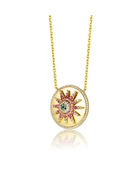 GiGiGirl Teens/Young Adults Sterling Silver 14K Gold Plated Multi Color Cubic Zirconia Necklace
