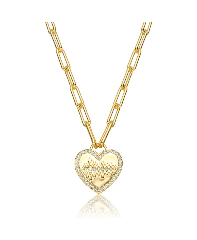 GiGiGirl Chic Teens/Young Adults 14K Gold Plated Cubic Zirconia Heart Charm Necklace