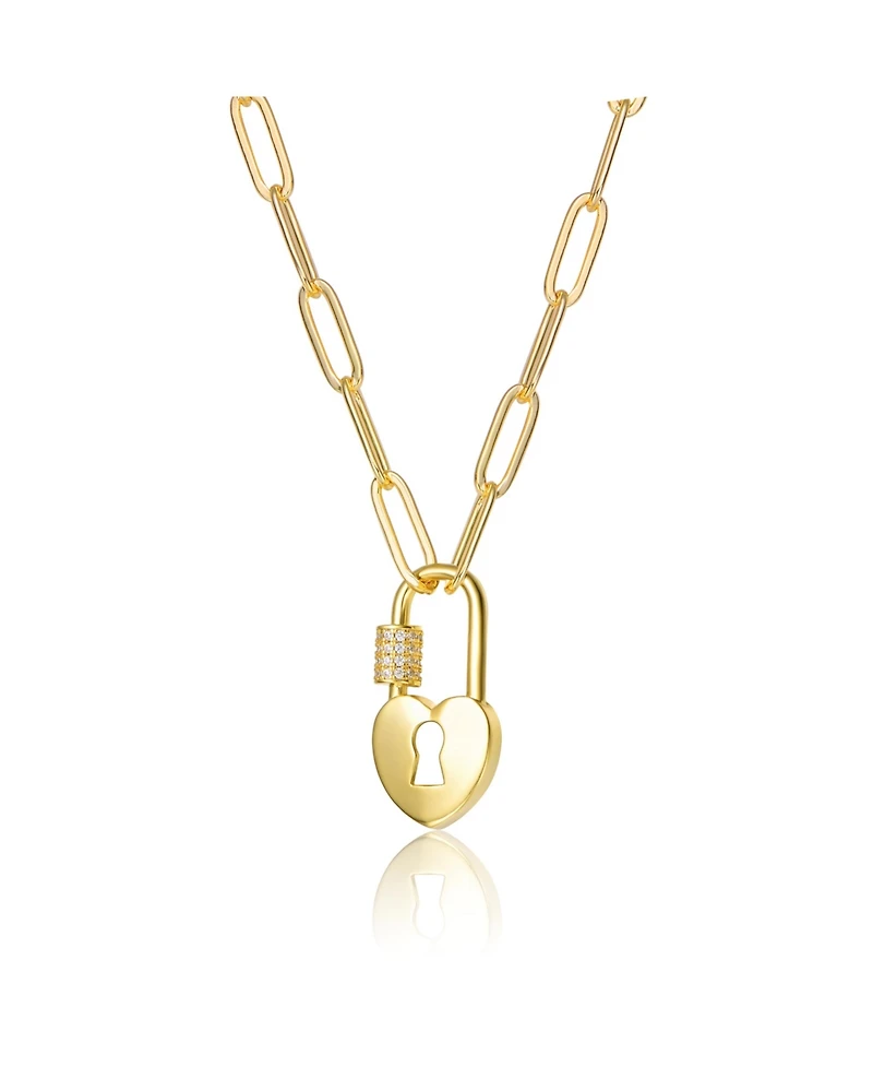 Gigi Girl Kids/Young Teens 14K Gold Plated Cubic Zirconia Lock Charm Necklace