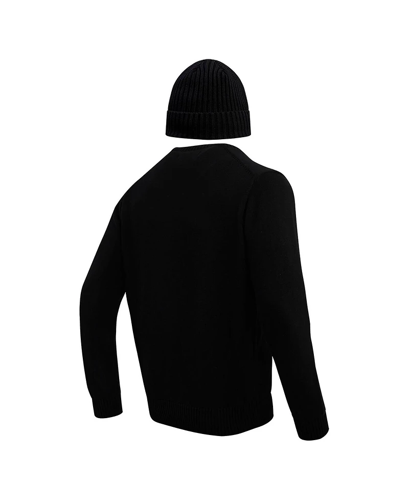 Men's Pro Standard Black Minnesota Vikings Crewneck Pullover Sweater and Cuffed Knit Hat Box Gift Set