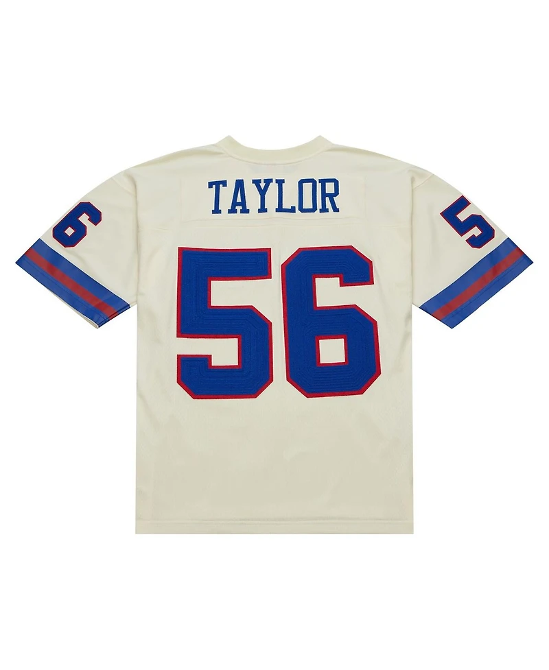 Men's Mitchell & Ness Lawrence Taylor Cream New York Giants Chainstitch Legacy Jersey