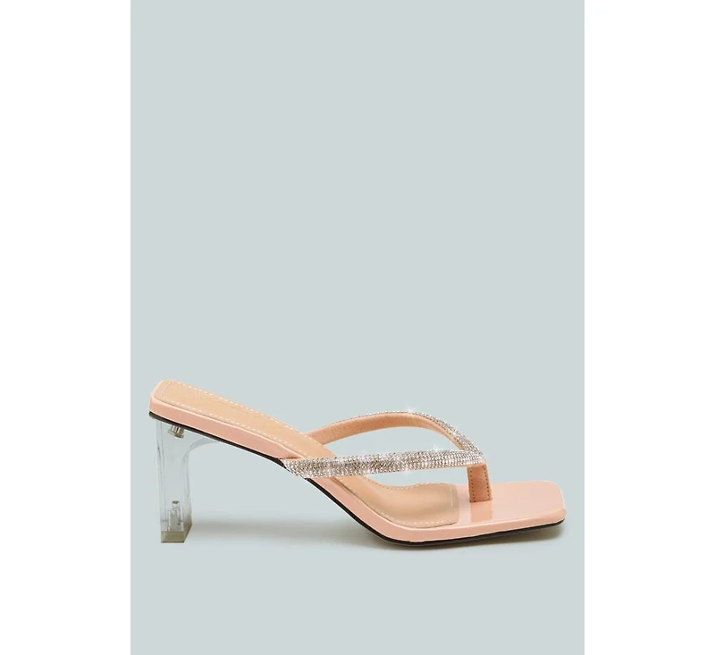 Litchi Rhinestone Embellished Strap Sandals