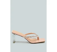 Litchi Rhinestone Embellished Strap Sandals