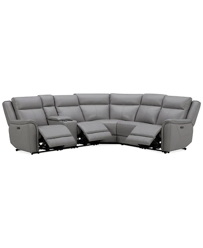 Addyson 117" 6-Pc. Leather Sectional with 3 Zero Gravity Recliners Power Headrests & 1 Console, Created for Macy's