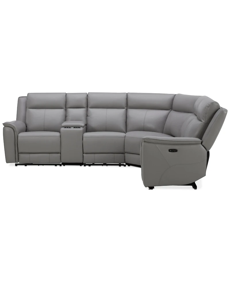 Addyson 117" 6-Pc. Leather Sectional with 3 Zero Gravity Recliners Power Headrests & 1 Console, Created for Macy's