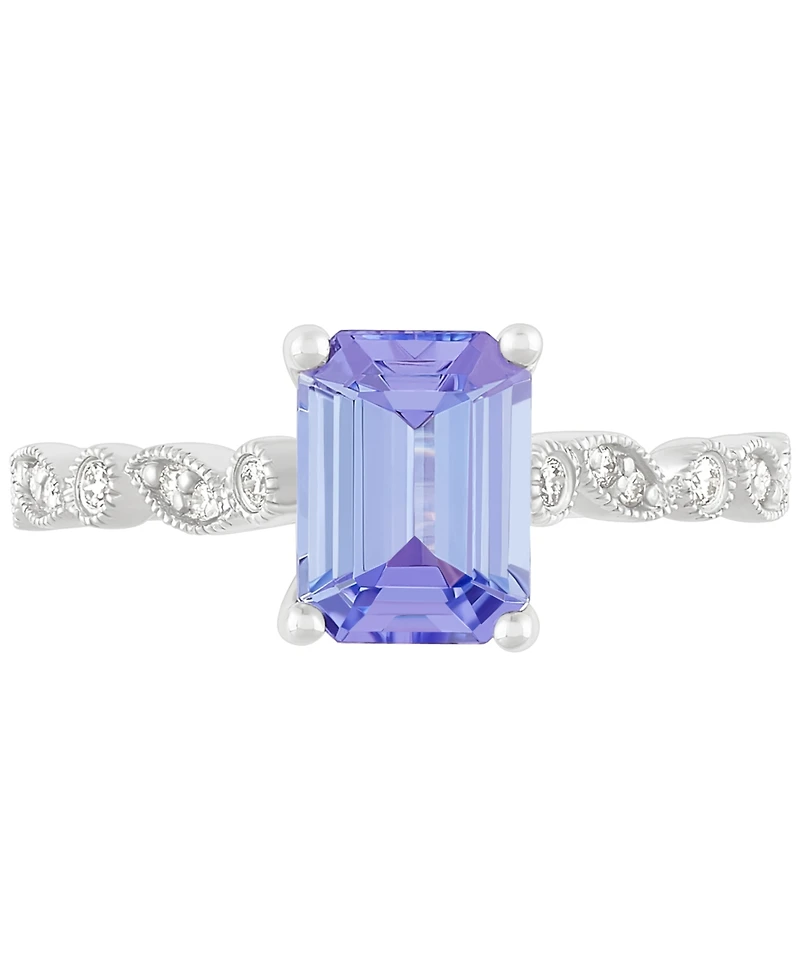 Tanzanite (2-1/10 ct. t.w.) & Diamond (1/10 ct. t.w.) Milgrain Bead Ring in 14k White Gold