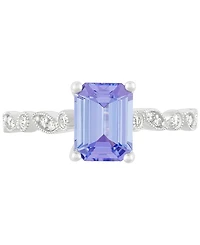 Tanzanite (2-1/10 ct. t.w.) & Diamond (1/10 ct. t.w.) Milgrain Bead Ring in 14k White Gold