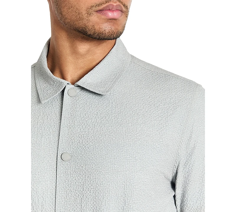 Kenneth Cole Men's 4-Way Stretch Water-Resistant Printed Seersucker Shirt Jacket