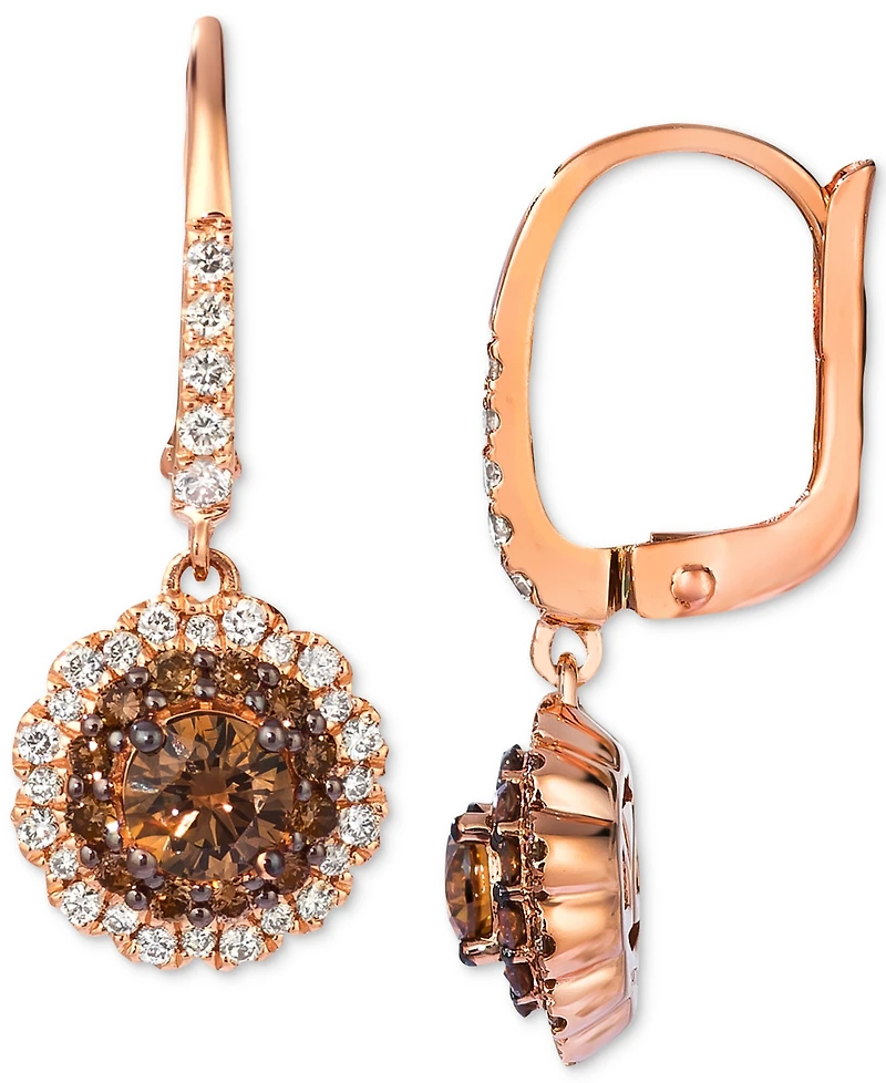 Le Vian Chocolate Diamond & Nude Diamond Flower Drop Earrings (1-1/4 ct. t.w.) in 14k Rose Gold