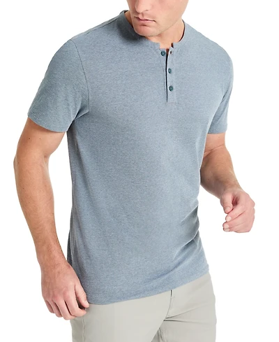 Kenneth Cole Men's 4-Way Stretch Heathered Stand-Collar Pique Henley