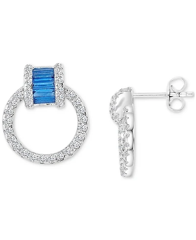 Lab-Grown Blue Spinel (1 ct. t.w.) & Cubic Zirconia Doorknocker Drop Earrings in Sterling Silver