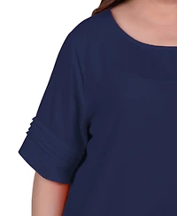 Ny Collection Plus Short Sleeve Crepe Top With Chiffon Yoke