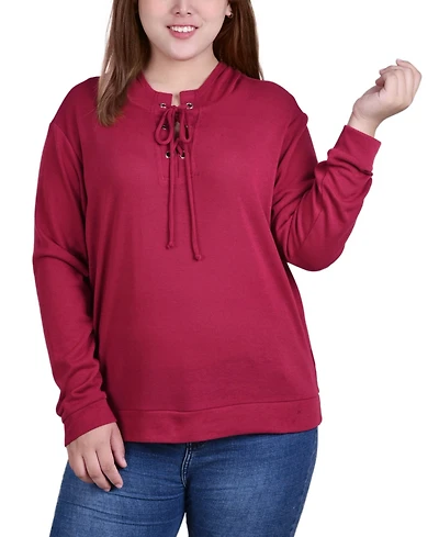Ny Collection Plus Long Sleeve Criss Cross Placket Sweatshirt