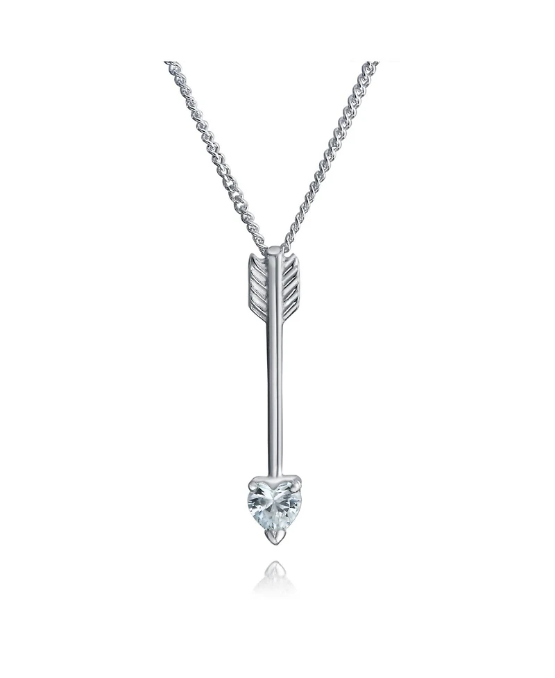 Bling Jewelry Minimalist Heart Shape Cubic Zirconia Cz Tip Arrow Pendant Necklace Sterling Silver
