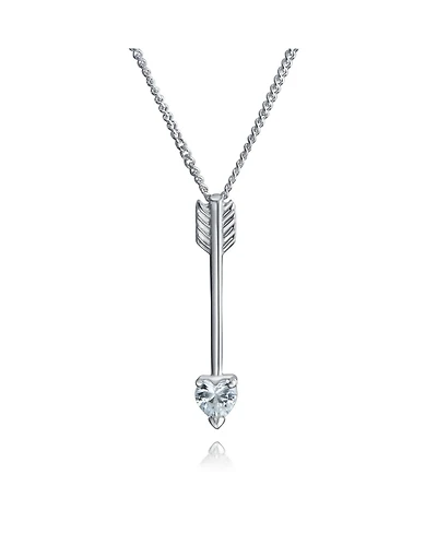 Bling Jewelry Minimalist Heart Shape Cubic Zirconia Cz Tip Arrow Pendant Necklace Sterling Silver