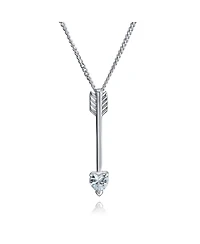 Bling Jewelry Minimalist Heart Shape Cubic Zirconia Cz Tip Arrow Pendant Necklace Sterling Silver