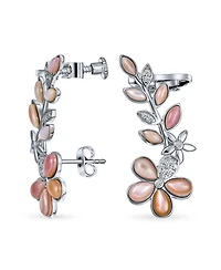 Bling Jewelry Light Pink Mop Mother Of Pearl Flower Crawler Cartilage Earrings Clip Back Rhodium Plated Brass