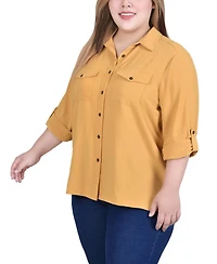 Ny Collection Plus Long Sleeve Roll Tab Blouse
