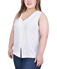 Ny Collection Plus Sleeveless Button Front Blouse