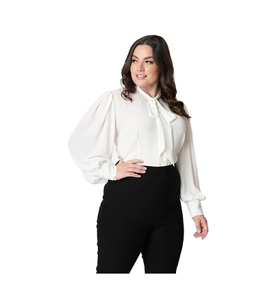 Unique Vintage Plus Long Sleeve Neck Tie Gwen Blouse