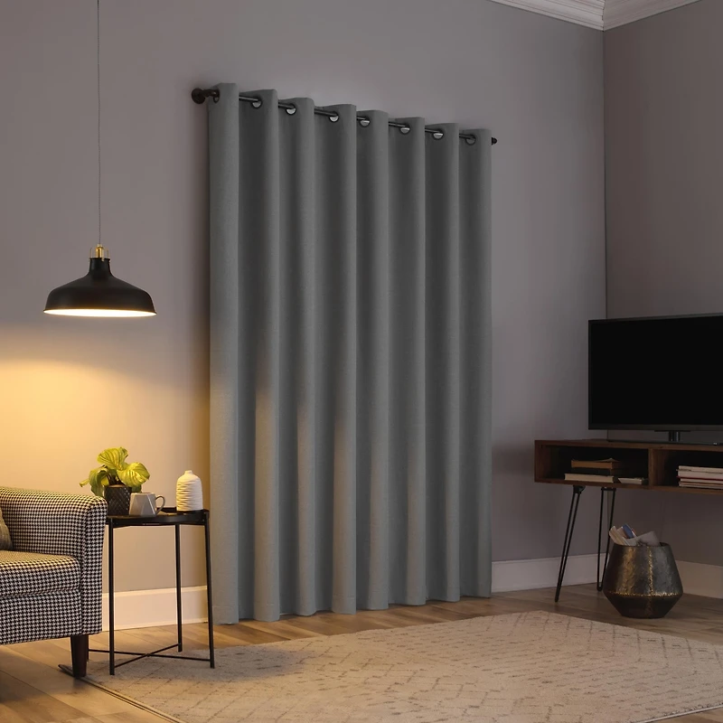 Cayden Grid Texture Draft Shield Fleece Insulated 100% Blackout Grommet Curtain Panel