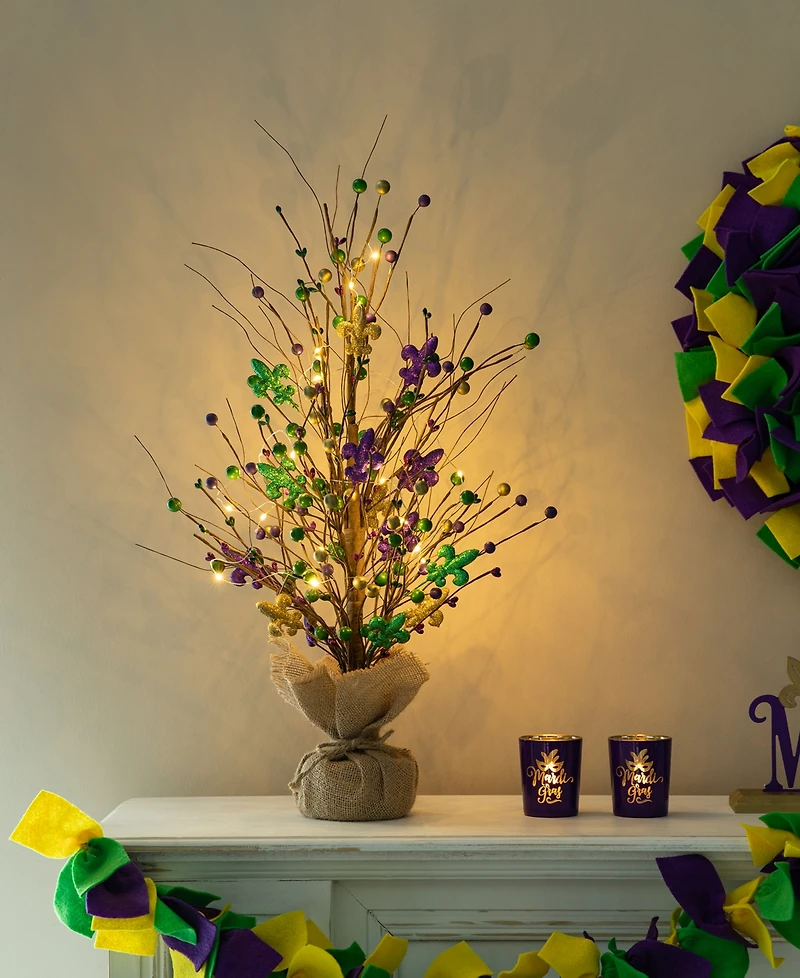 Glitzhome 21" H Lighted Mardi Gras Fleur-De-Lis Berry Table Tree